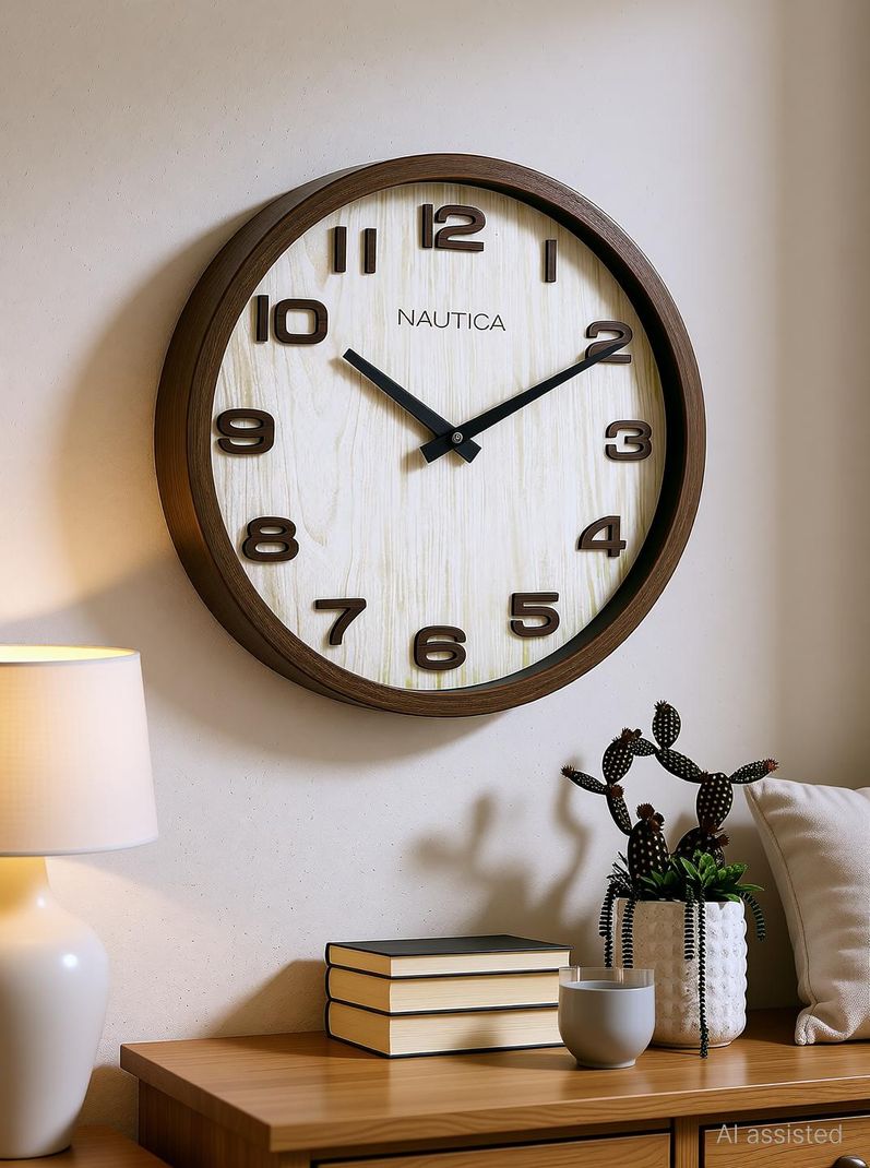 NAUTICA Analog 30 cm X 30 cm Wall Clock (Brown, With Glass, DIY Clocks)