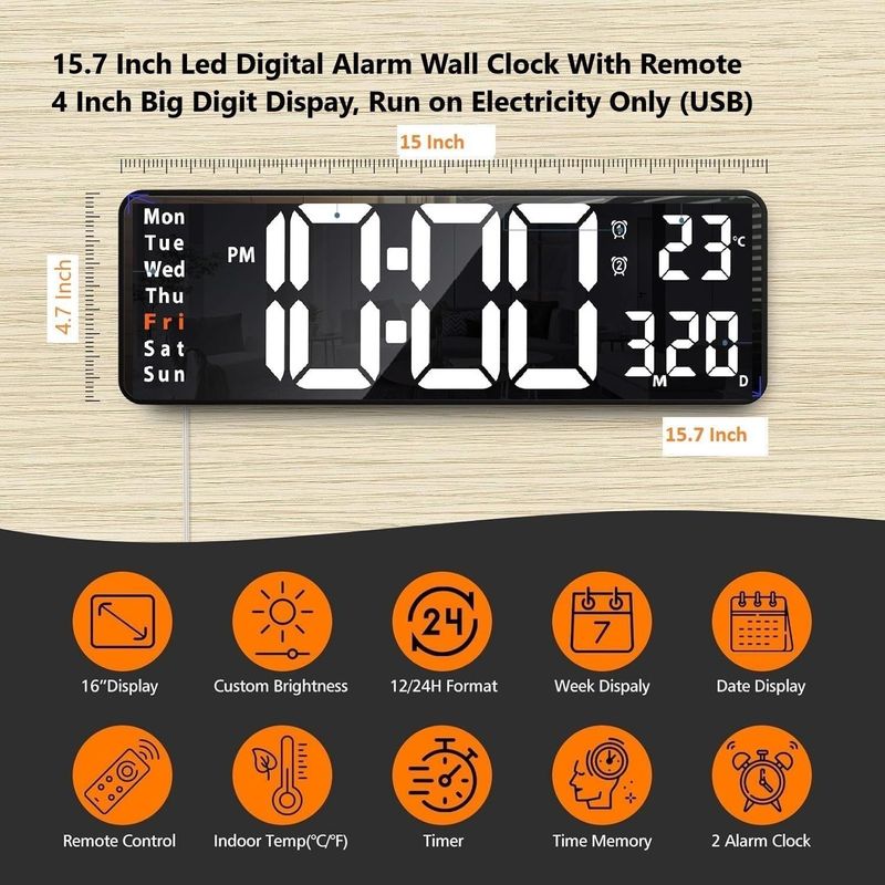 SZELAM 12cm X 38cm Digital Wall Clock Orange - Image 6