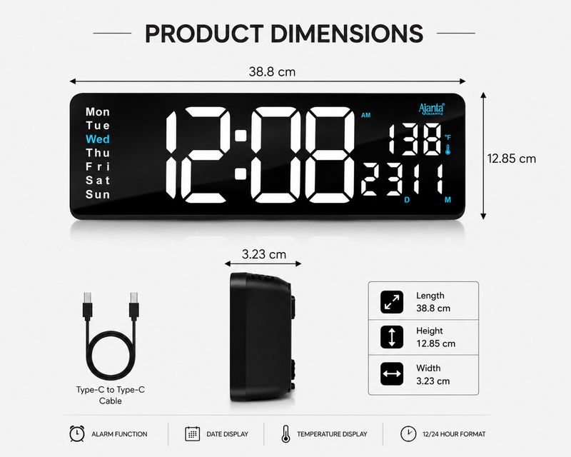 AJANTA Digital 12.85 cm X 38.8 cm Wall Clock Black - Image 4