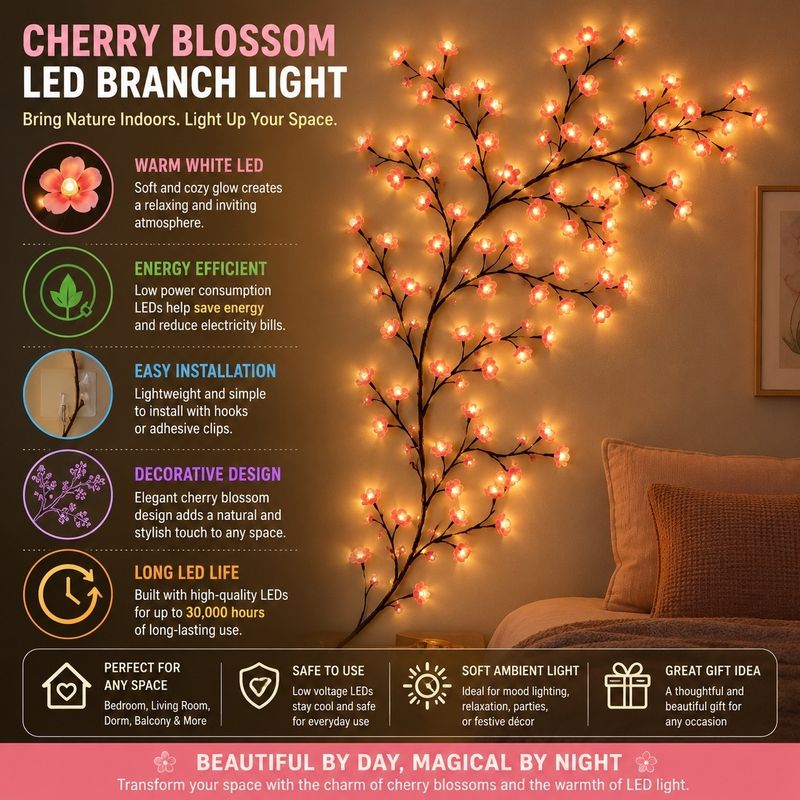 SKYBUCKET LED Cherry Blossom Tree Branch Lights Multicolor - Image 6