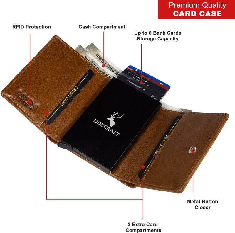 DOECRAFT Men Tan Brown Leather RFID Wallet - Image 2