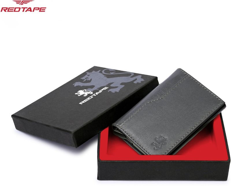 RED TAPE Men & Women Grey Genuine Leather RFID Card Holder (10 Slots) - Image 3