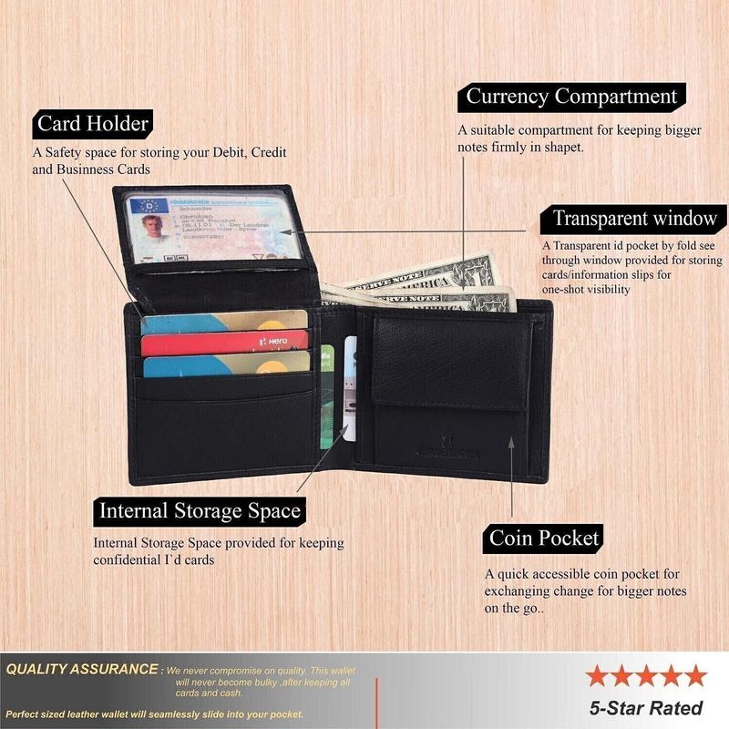 URBAN LEATHER Black Leather RFID Wallet - Image 6