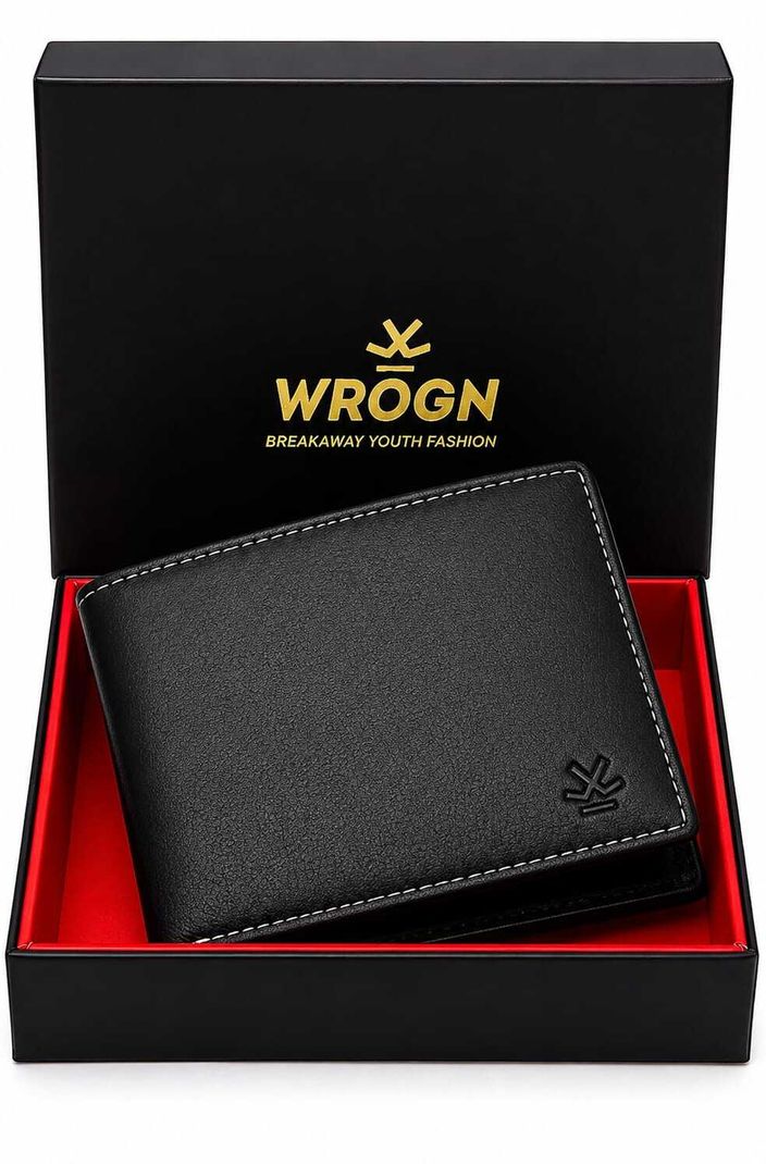 WROGN Men Black Genuine Leather RFID Wallet (6 Card Slots) - Image 2