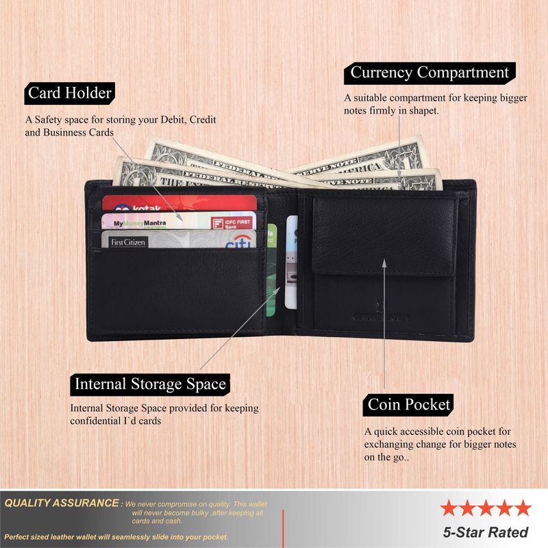 URBAN LEATHER Black Leather RFID Wallet - Image 5