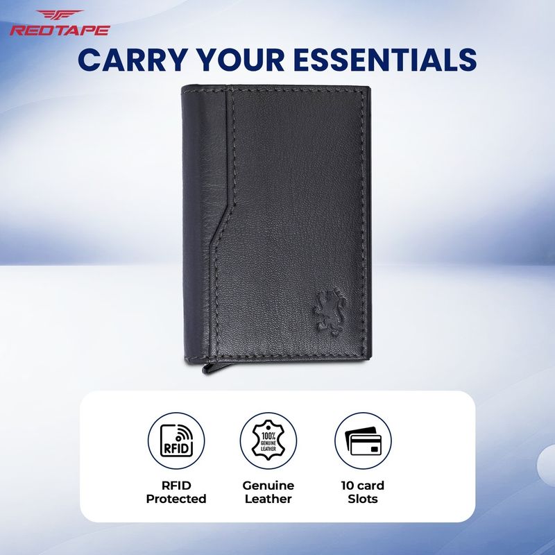RED TAPE Men & Women Grey Genuine Leather RFID Card Holder (10 Slots) - Image 5