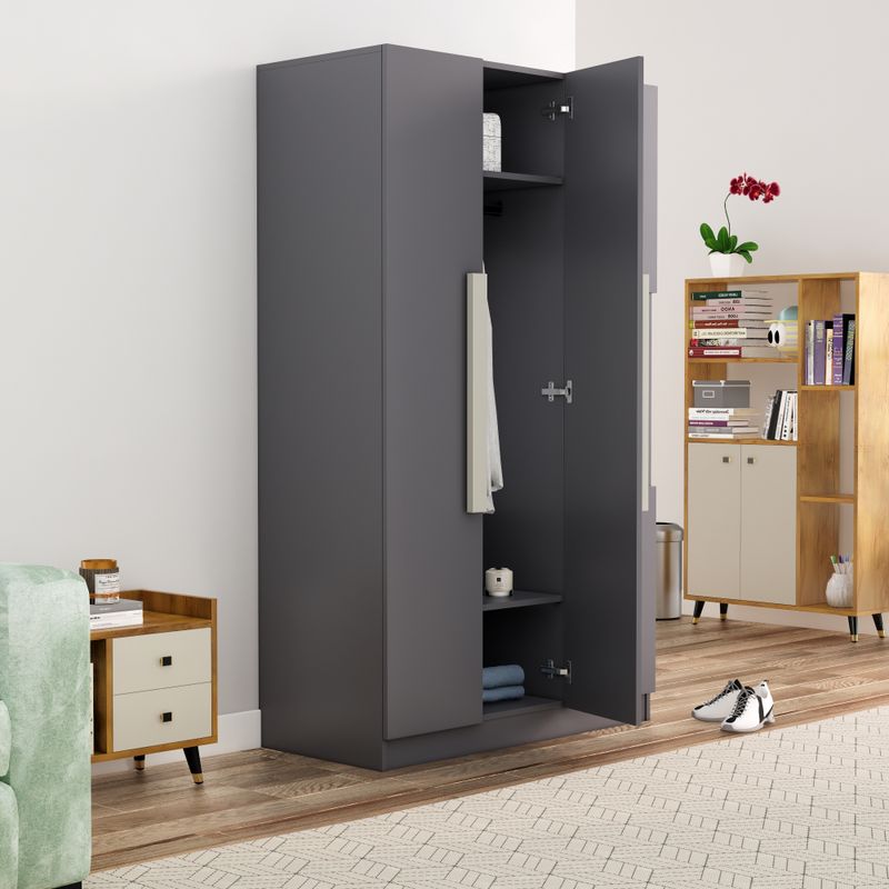 Hexa Red Wooden Wardrobe with Door & Hanging Space - Image 5