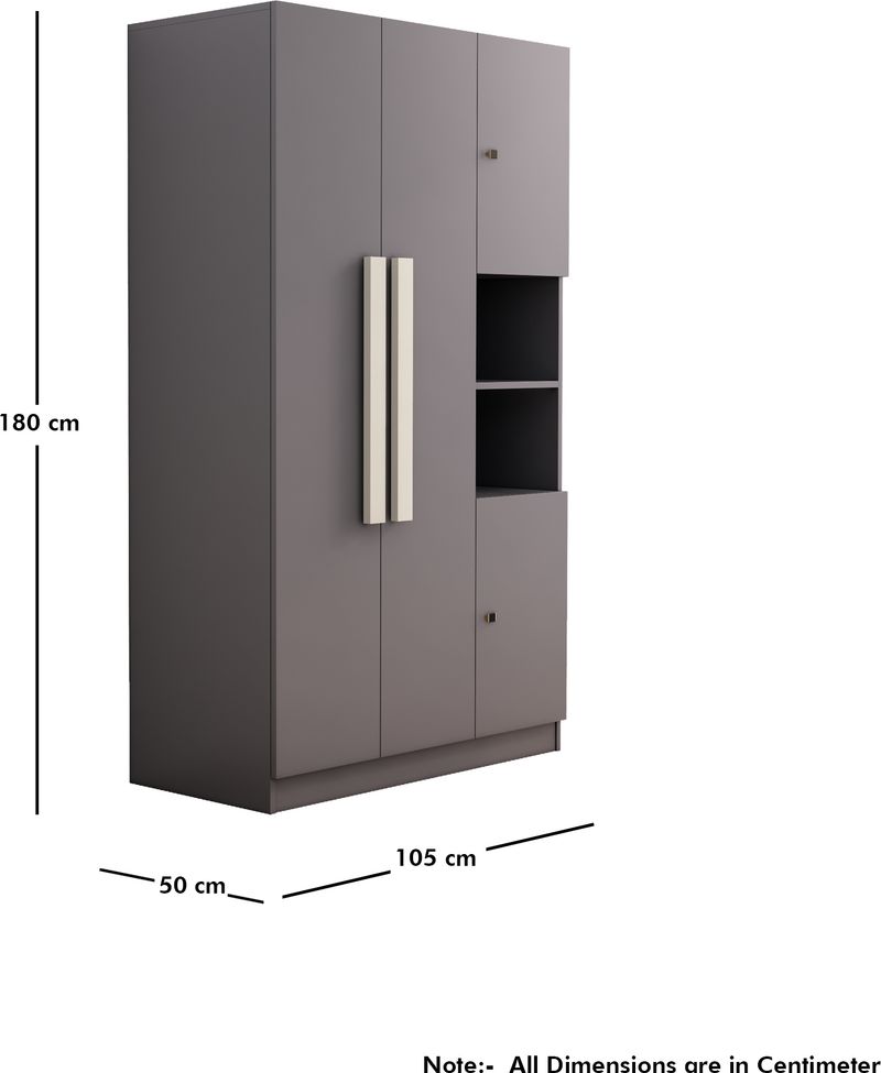 Hexa Red Wooden Wardrobe with Door & Hanging Space - Image 3