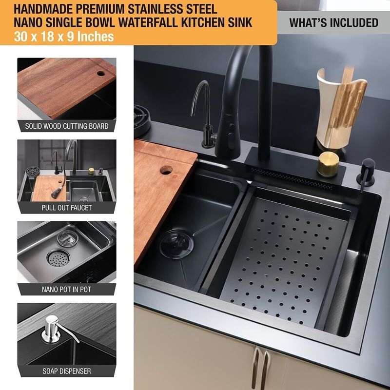 GLOXY Nano Stainless Steel Kitchen Sink 30x18x9 Inches - Image 5