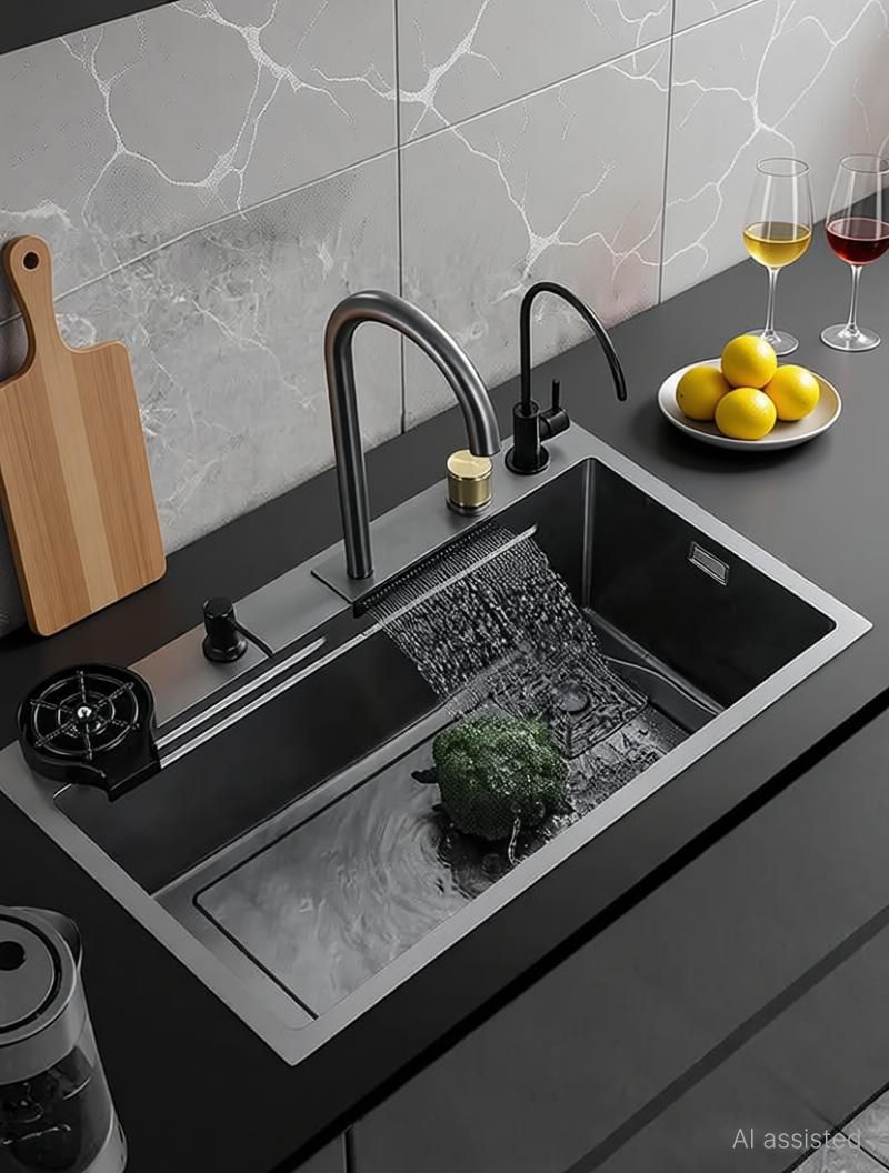 Q-IMAGE 304 Grade Kitchen Sink 30x18x9 Black with Faucet - Image 4