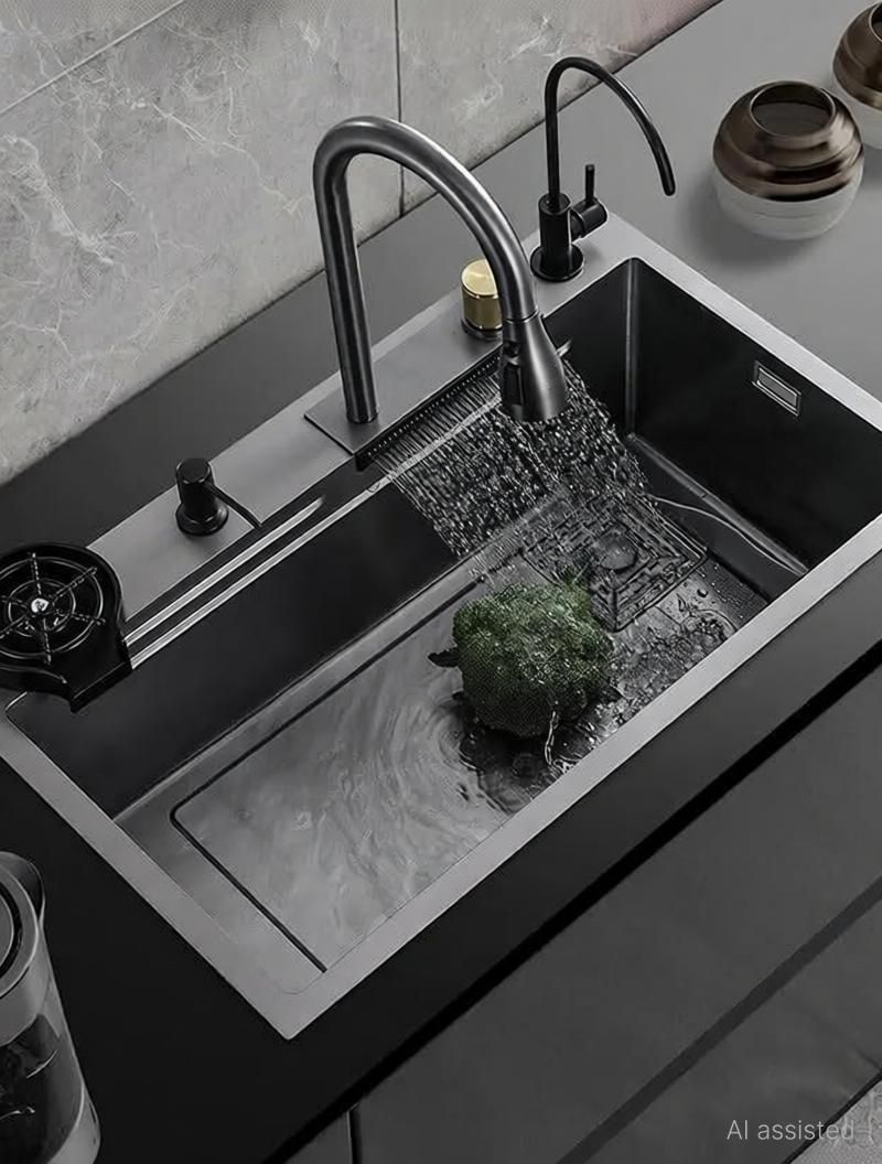 Q-IMAGE 304 Grade Kitchen Sink 30x18x9 Black with Faucet - Image 5