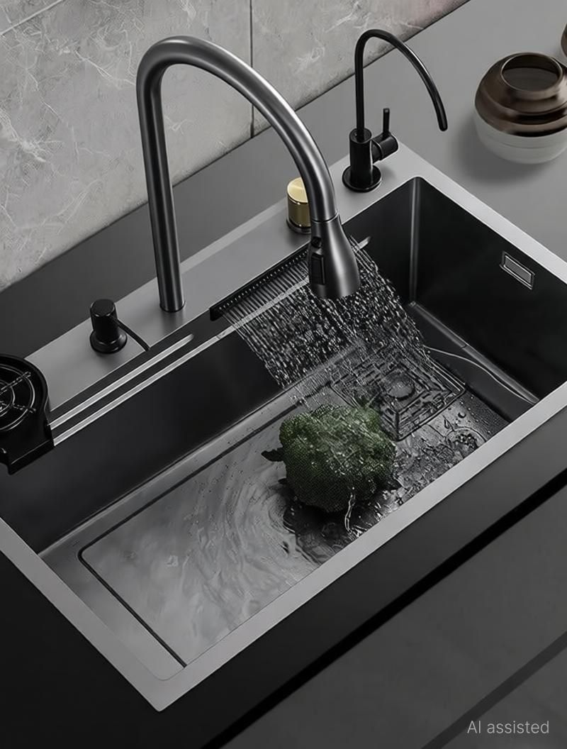 Q-IMAGE 304 Grade Kitchen Sink 30x18x9 Black with Faucet - Image 6