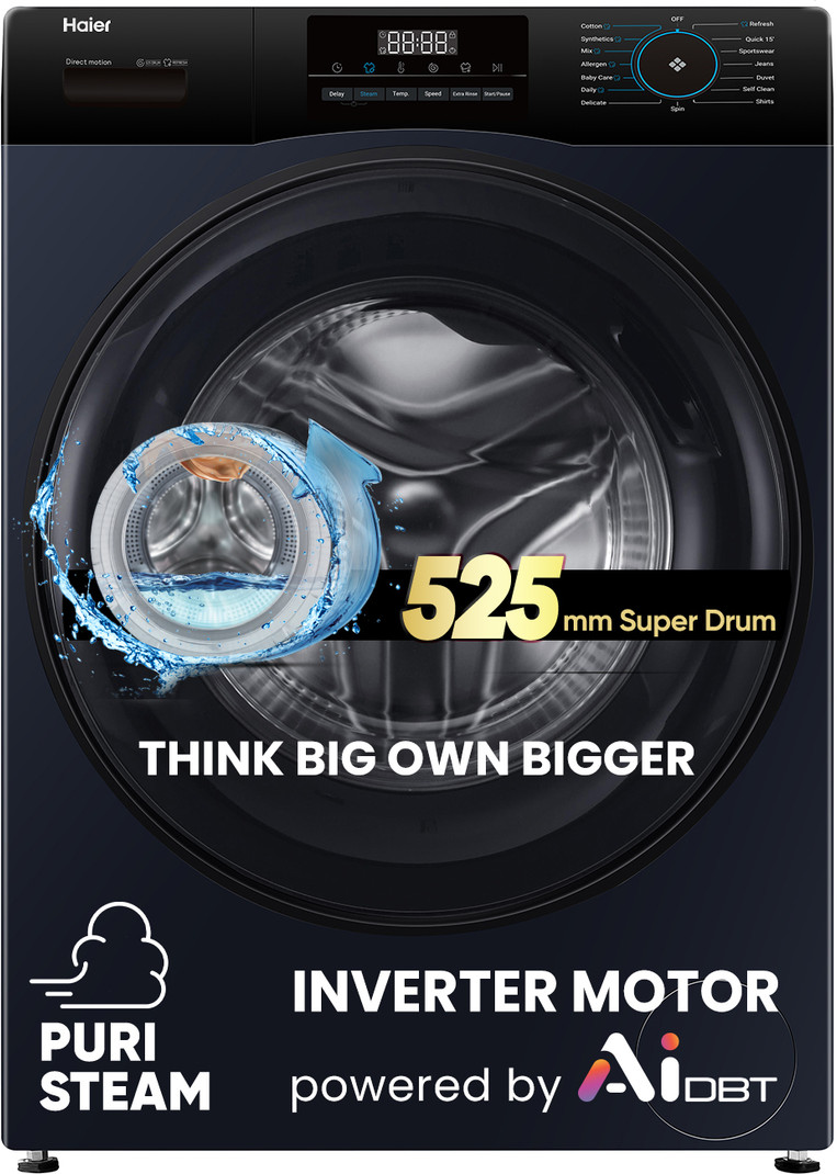 8 kg 5 Star with Powered by AI-DBT, AI Wash, PuriSteam, 525 mm Super Drum, Inbuilt Heater, Washer Fully Automatic Front Load Black (EFL80-IM12IBIEBK)