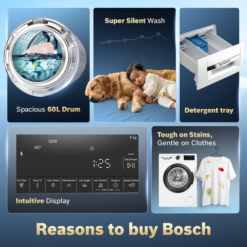 Bosch 9 kg Front Load Washer with Heater, White - Image 5