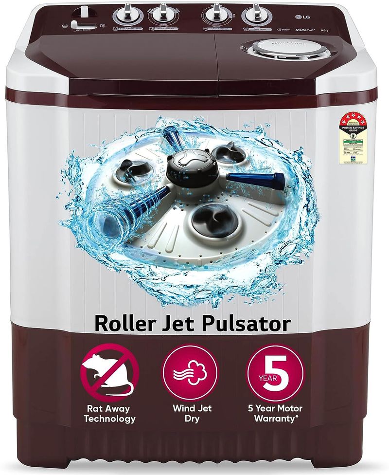LG 8.5 kg Semi Automatic Top Load Maroon, White - Image 2