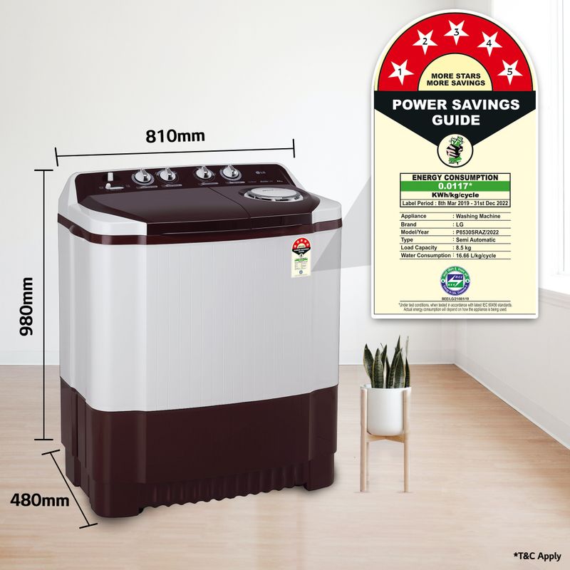 LG 8.5 kg Semi Automatic Top Load Maroon, White - Image 6