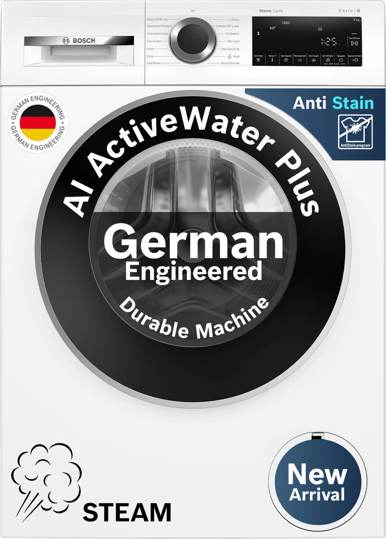 BOSCH 9 kg Fully Automatic Front Load Washing Machine with In-built Heater White