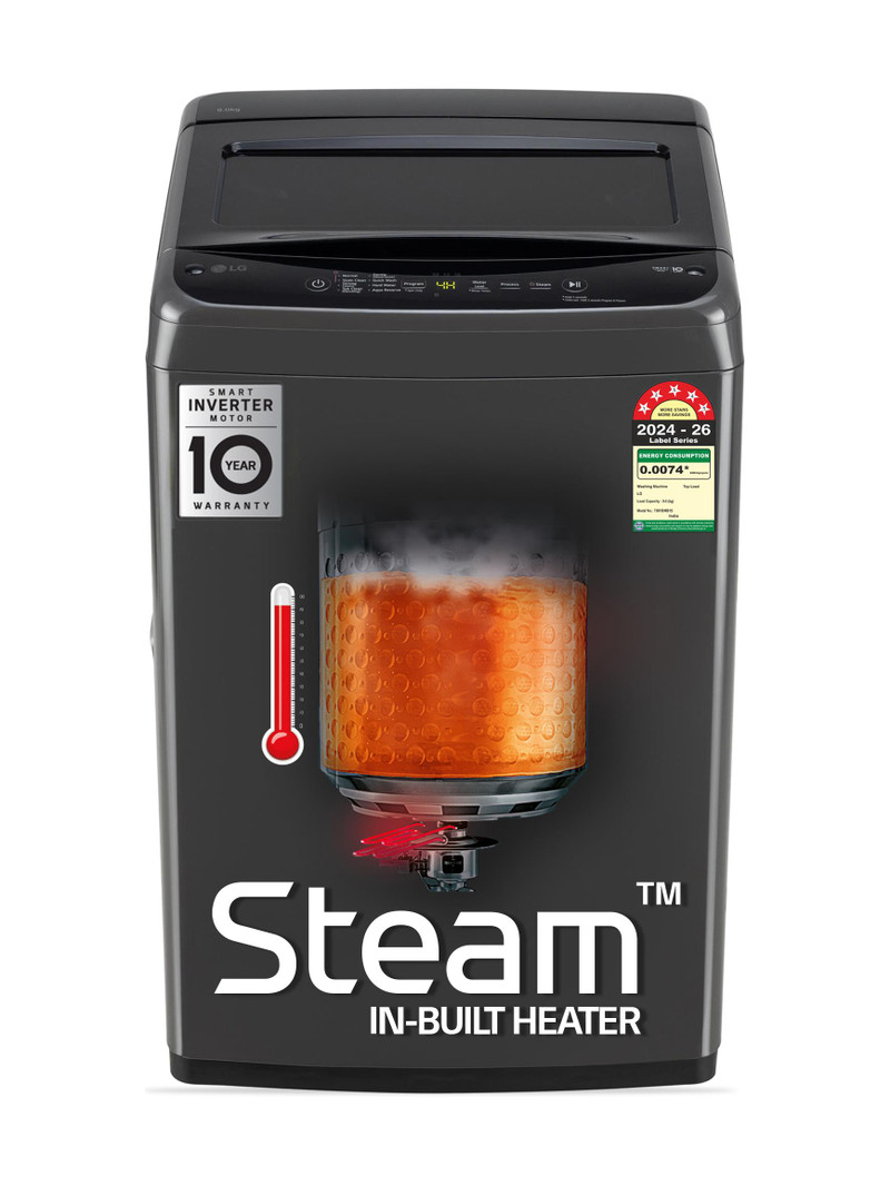 LG 9 kg Fully Automatic Top Load Washing Machine with In-built Heater Black