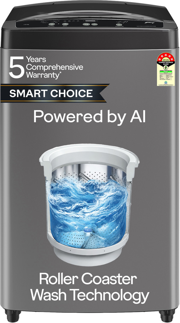 Godrej 7 kg Zero Pressure Technology Fills Tub 60% Faster, Fabrisafe Steel Drum Fully Automatic Top Load Grey, Black (WTEON ALP 70 5.0 FDUN GPGR)