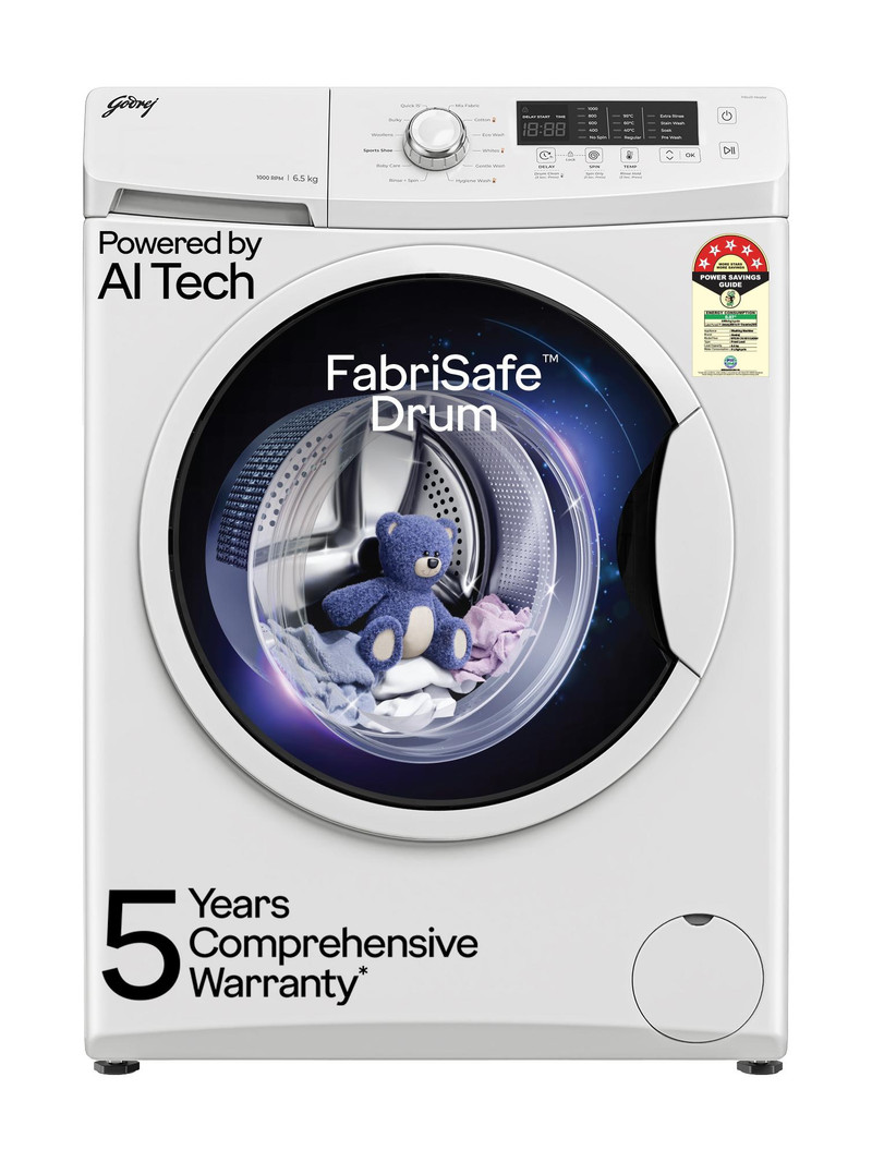 Godrej 6.5 kg AI Powered, FabriSafe Drum, Eco Wash Fully Automatic Front Load White (WFEON CRS 6510 5.0 FKEDM E GLWH)