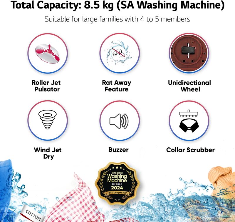 LG 8.5 kg Semi Automatic Top Load Maroon, White - Image 4