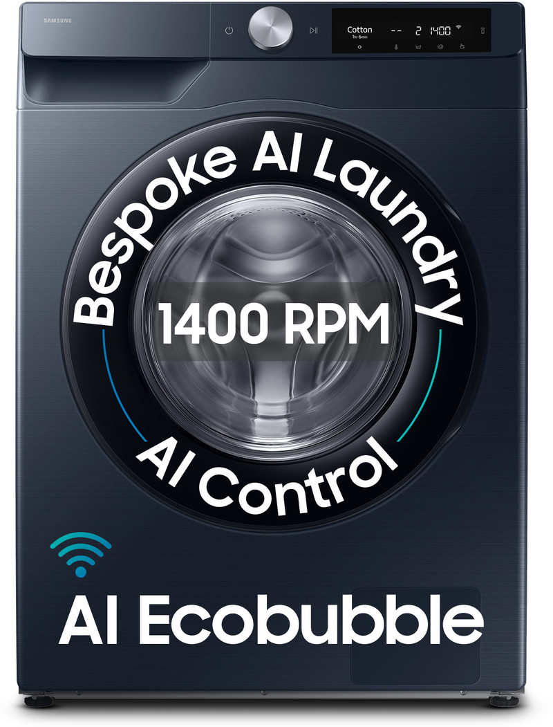 Samsung 12 kg 5 Star, AI Control, AI Ecobubble, Super Speed, Wi-Fi, Hygiene Steam, Digital Inverter Motor Fully Automatic Front Load with In-built Hea