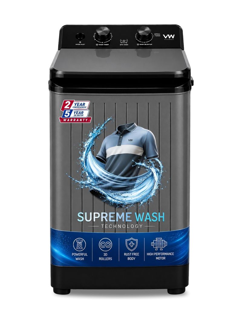 VW 8.5 kg Semi-Automatic Top Load Washer only Grey (V8 SupremeWash) - Image 2