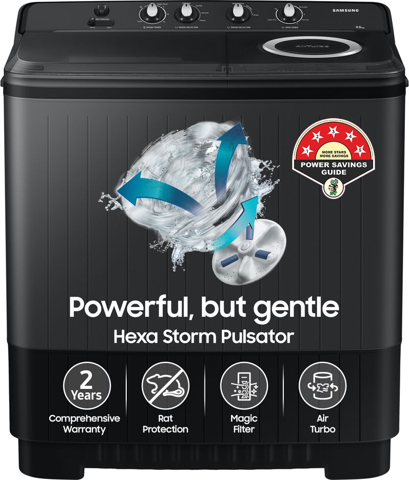 9.5 kg Semi Auto Top Load Black - Image 2