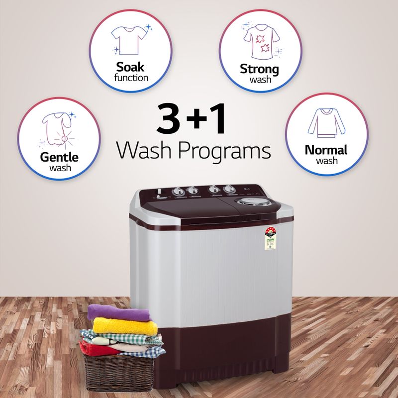 LG 8.5 kg Semi Automatic Top Load Maroon, White - Image 5