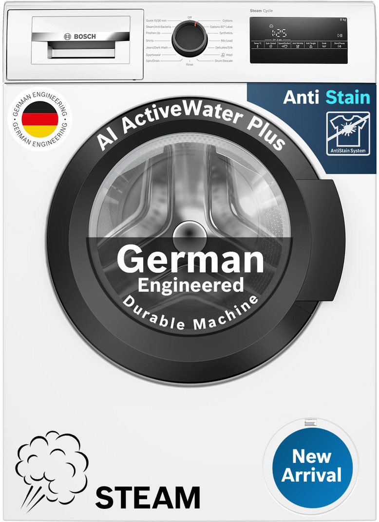 bosch 8 kg fully automatic front load washing machine in built heater white