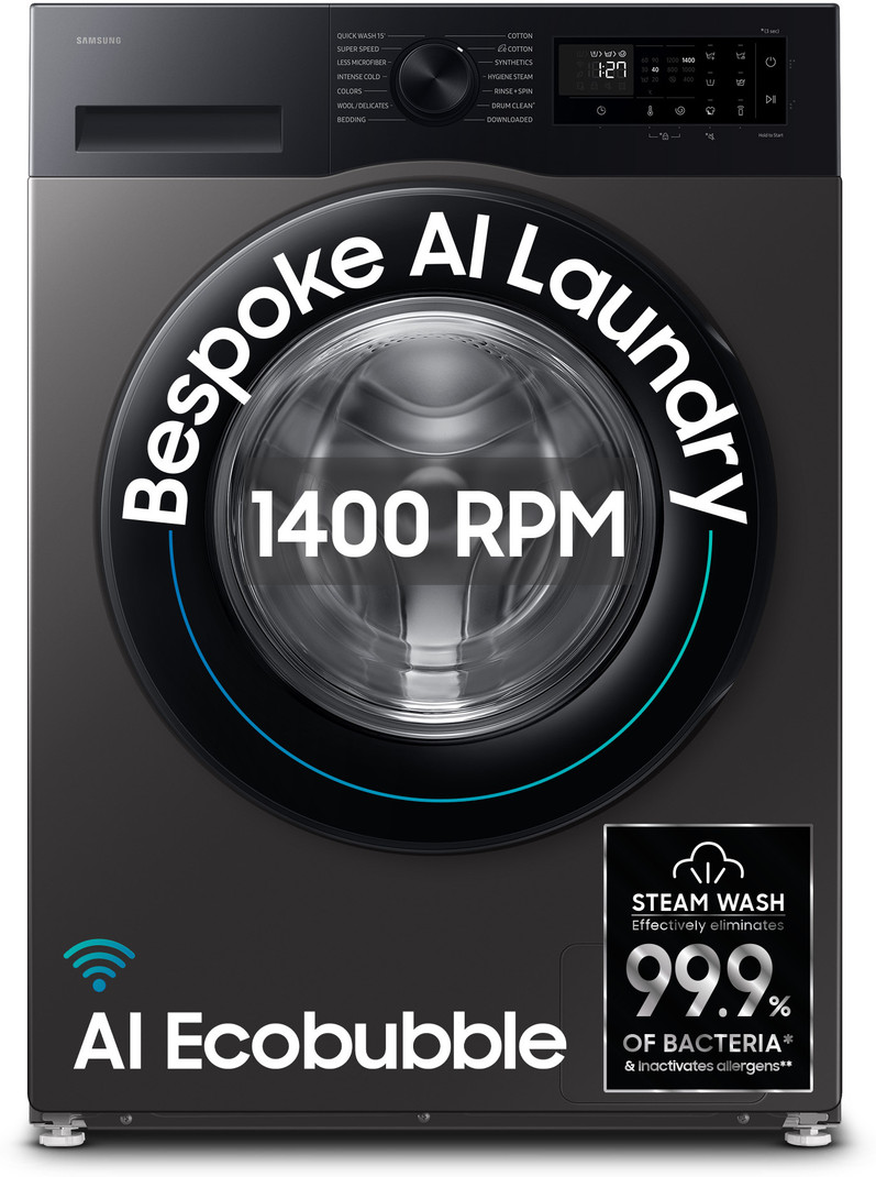 Samsung 12 Kg 5 Star, Ai Ecobubble, Super Speed, Wi-fi, Hygiene Steam, Digital Inverter Motor Fully Automatic Front Load Washing Machine -built Heater