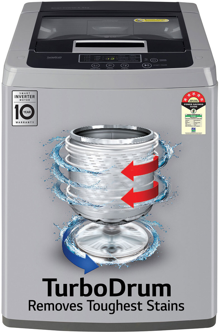 LG 7 kg 5 Star with Smart Inverter Technology, TurboDrum and Smart Diagnosis Fully Automatic Top Load Washing Machine Silver (T70SKSF1Z)