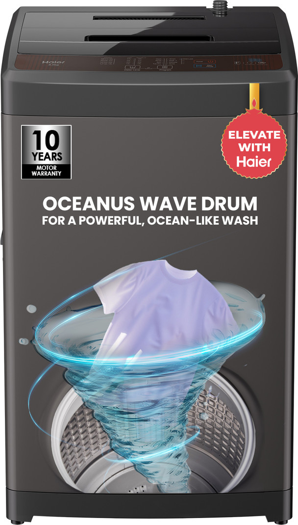 Haier 8 kg With Ultra Fresh Air Technology, Oceanus Wave Steel Drum, Balance Clean Pulsator, Custom Wash Cycles with 15 Mins Quick Wash, Magic Filter 
