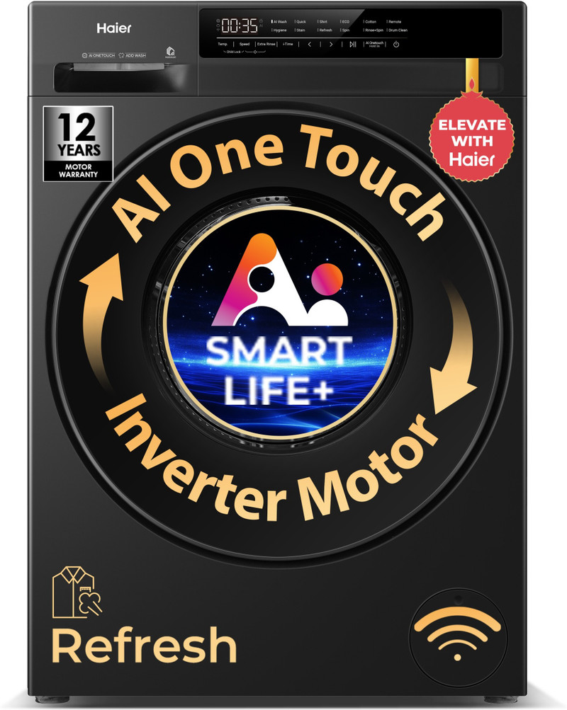 Haier 7 kg AI One Touch, AI Smart Wash (AI-DBT),PuriSteam, 525 mm Super Drum, Inbuilt Heater, Wi-Fi Enabled Fully Automatic Front Load Washing Machine
