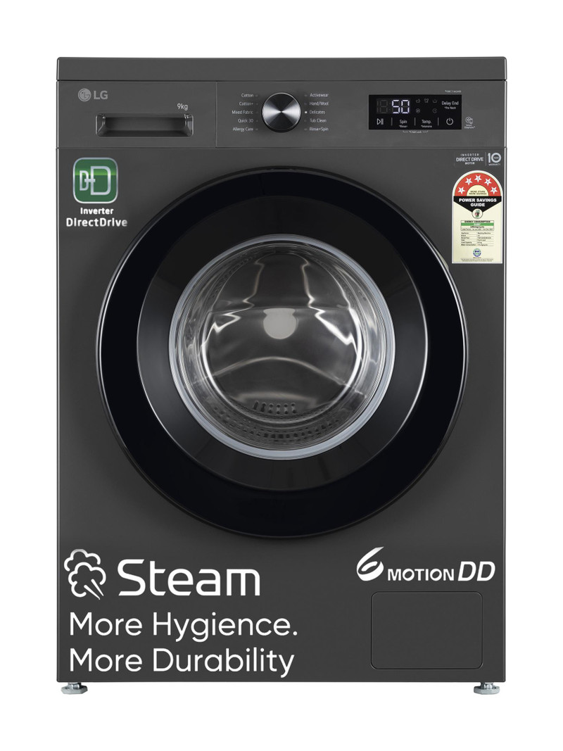 LG 9 kg 5 Star, Inverter Direct Drive Technology, 6 Motion DD, Reduce germs & allergens with steam cycles, In-built Heater, Touch Panel Fully Automati