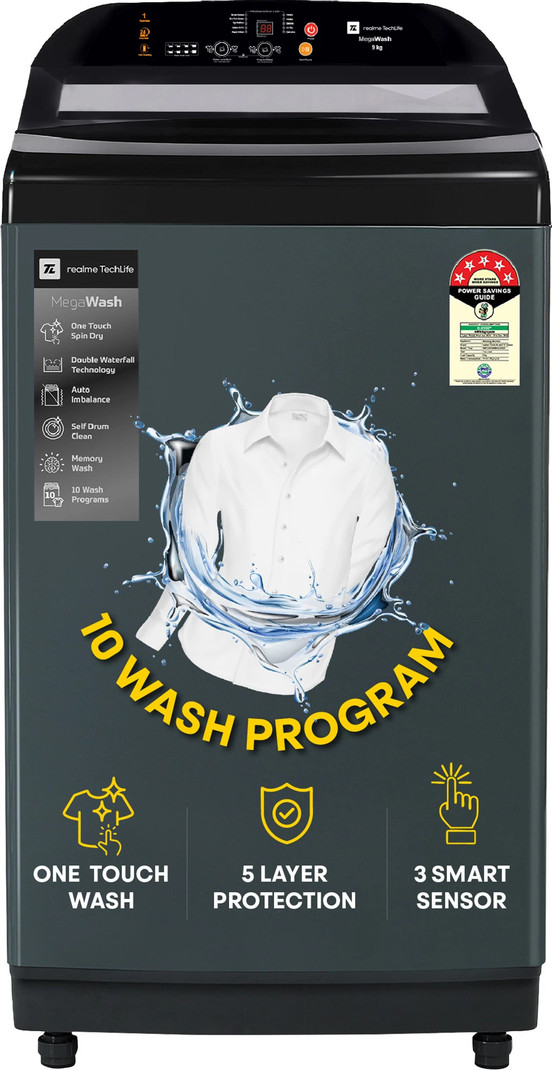 realme TechLife 9 kg MegaWash Range Fully Automatic Top Load Washing Machine Grey