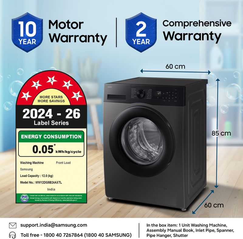 Samsung 12 kg AI Ecobubble Front Load Washing Machine, Black - Image 3