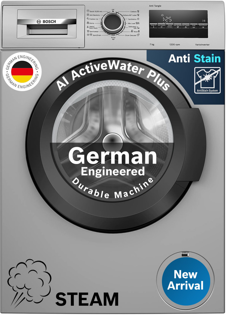 BOSCH 7 kg with Steam Fully Automatic Front Load Washing Machine with In-built Heater Silver
