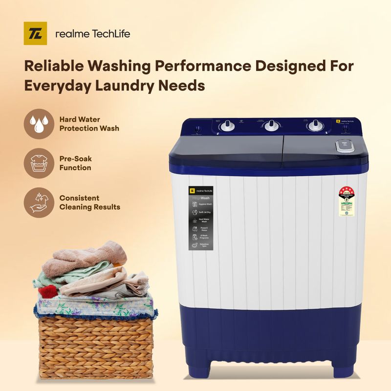 realme TechLife 7.5 kg Semi Automatic Top Load Washing Machine, Blue - Image 6