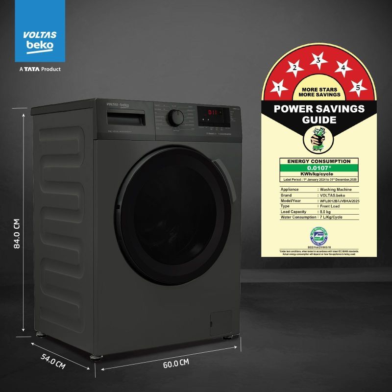 Voltas Beko 8 kg Fully Automatic Front Load with In-built Heater Grey (WFL8012B7JVBKA/AXV) - Image 5