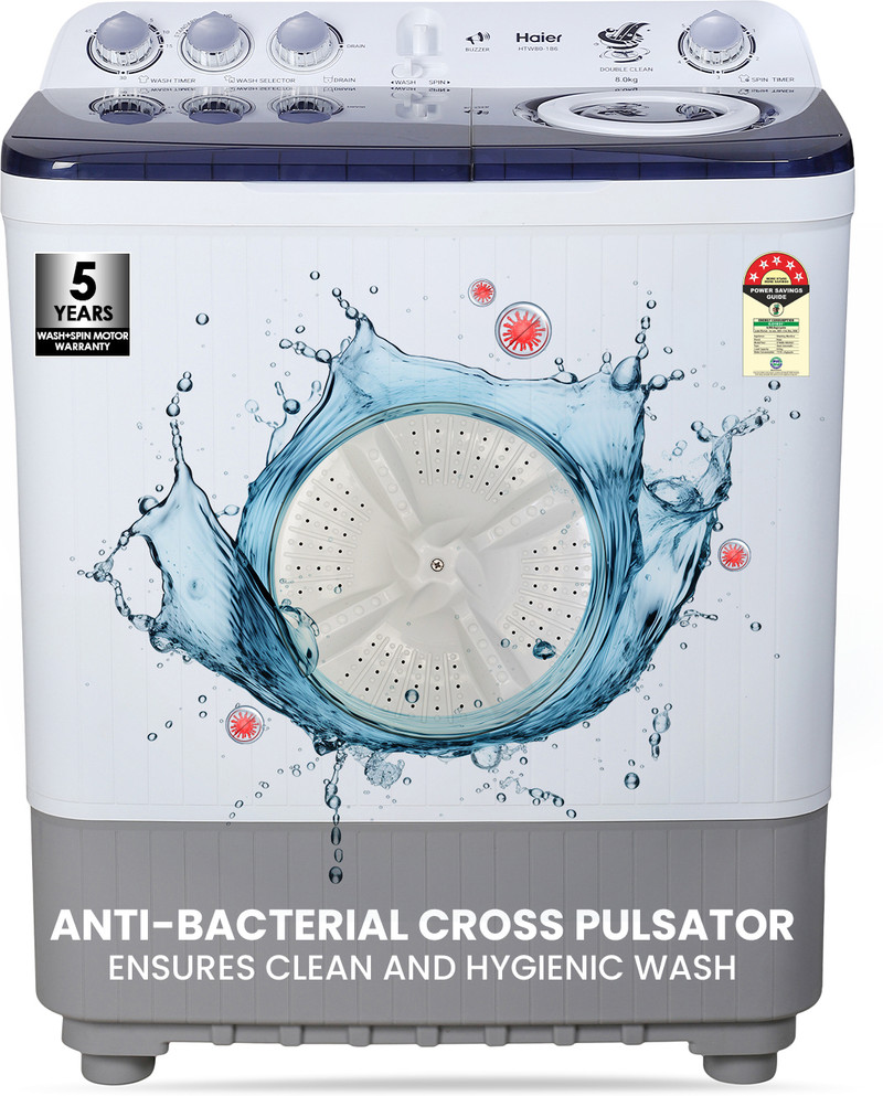 Haier 8 Kg Oxyi Dry Technology, 1300 RPM, Spray Function, Wash Programs, Magic Filter, Rat Mesh Semi Automatic Top Load Washing Machine Multicolor