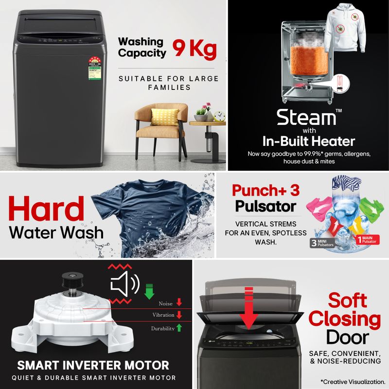 LG 9 kg Fully Automatic Top Load Black - Image 5