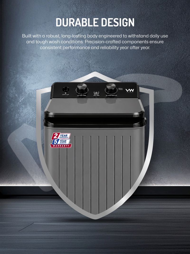 VW 8.5 kg Semi-Automatic Top Load Washer only Grey (V8 SupremeWash) - Image 6