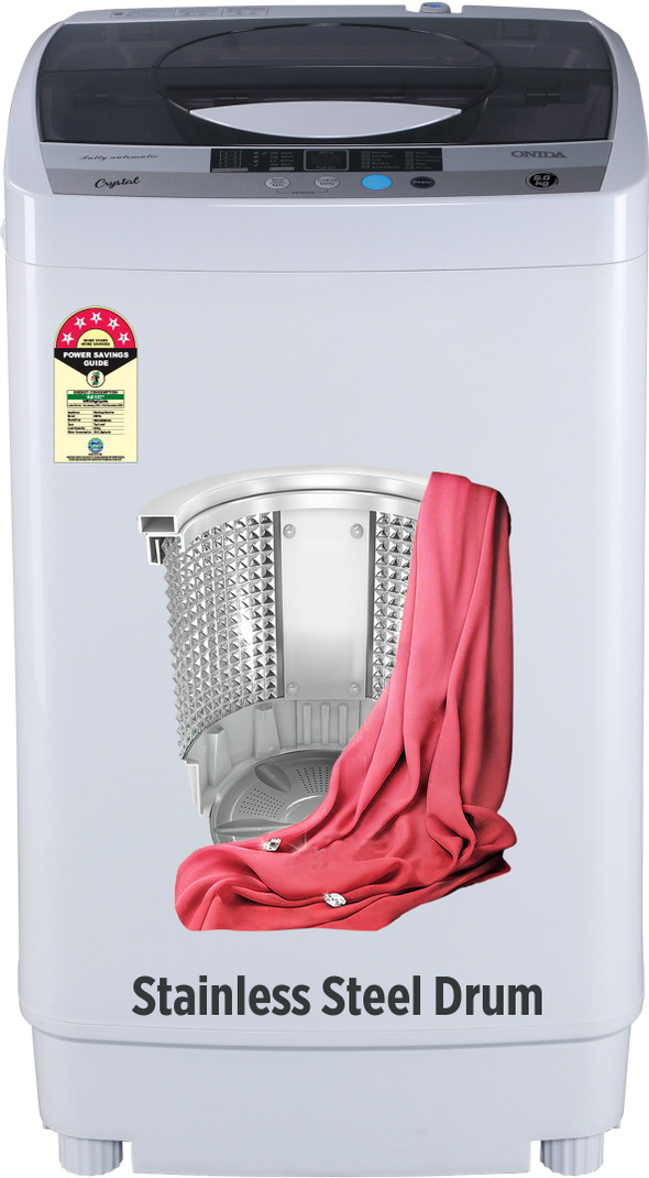ONIDA 6 kg 5 Star 10 Wash Programs Stainless Steel Drum Fully Automatic Top Load Washing Machine Grey