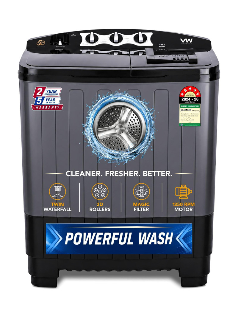 VW 8 kg Semi Automatic Top Load Black (SuperWash0080)