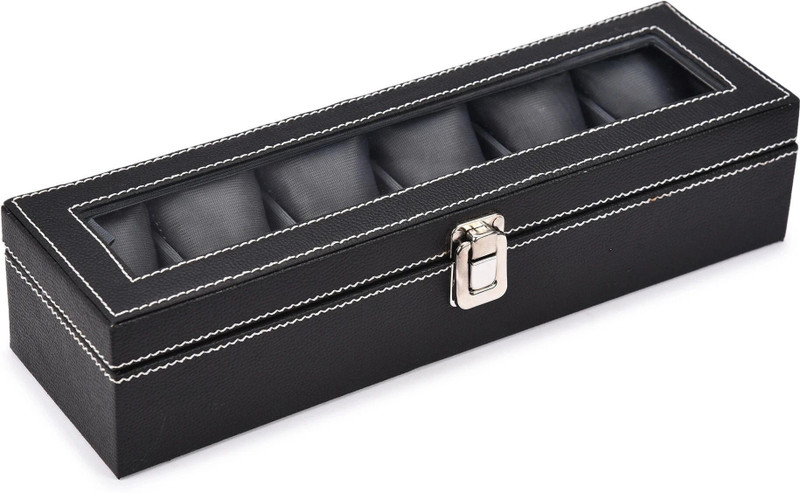 STORESHINE Men's and Women's Watch Box Holder Organizer Case in Black color(6 Compartments) Watch Box Black, Holds 6 Watches