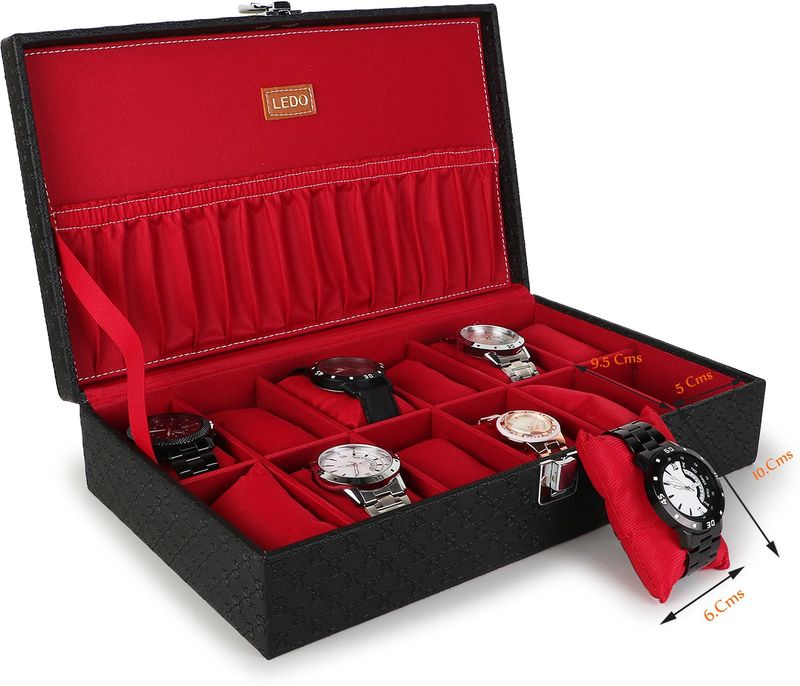 LEDO Watch Box Holder Organizer, Black, Holds 12 Watches - Image 3