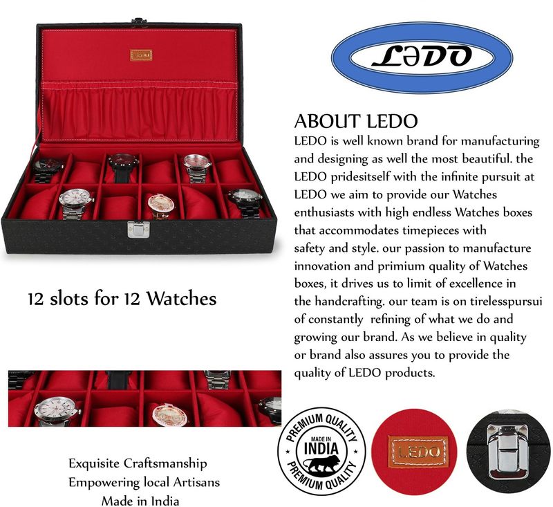 LEDO Watch Box Holder Organizer, Black, Holds 12 Watches - Image 5