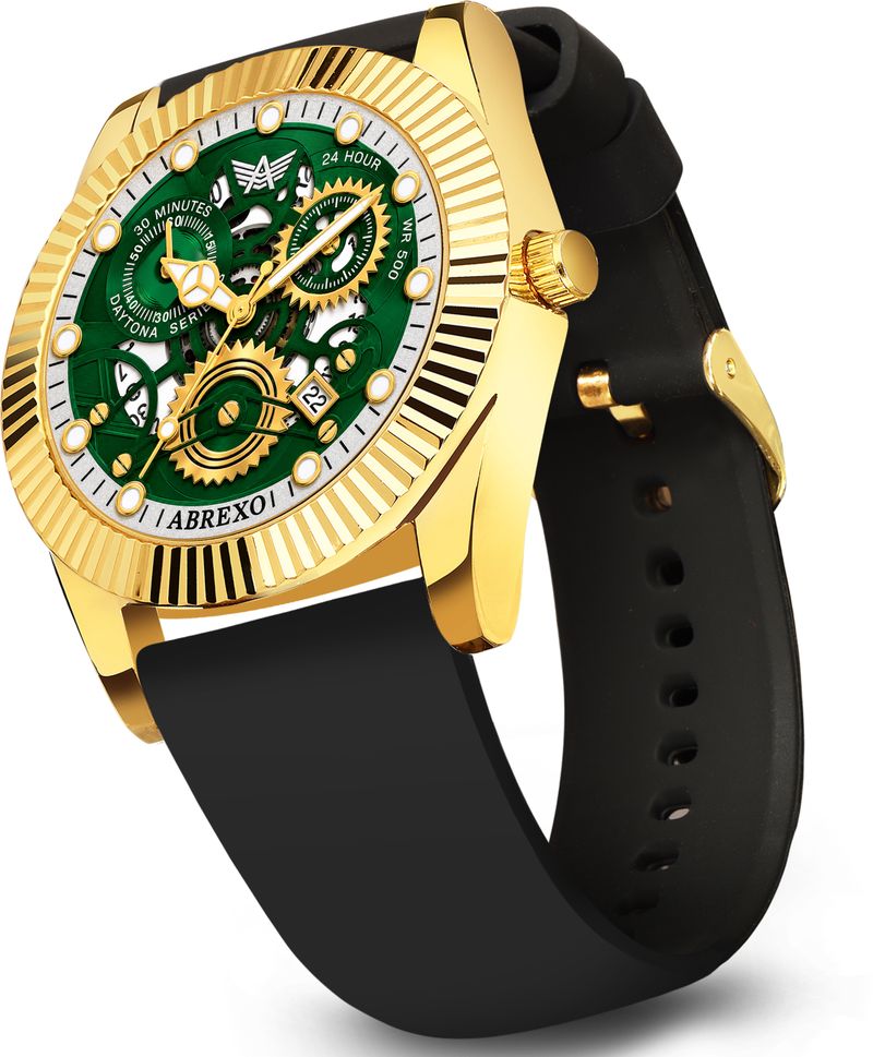 ABREXO Abx1702 Skeleton Dial Quartz Watch for Men (Green/Black) - Image 6