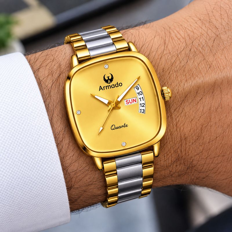 ARMADO Daniel Clarion Square Dial Day-Date Gold Watch - Image 3
